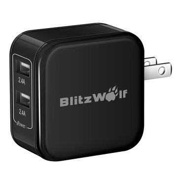 BlitzWolf® BW-S3 4.8A 24W Dual USB Travel Wall US Charger With Power3S Tech For iPhone iPad Samsung