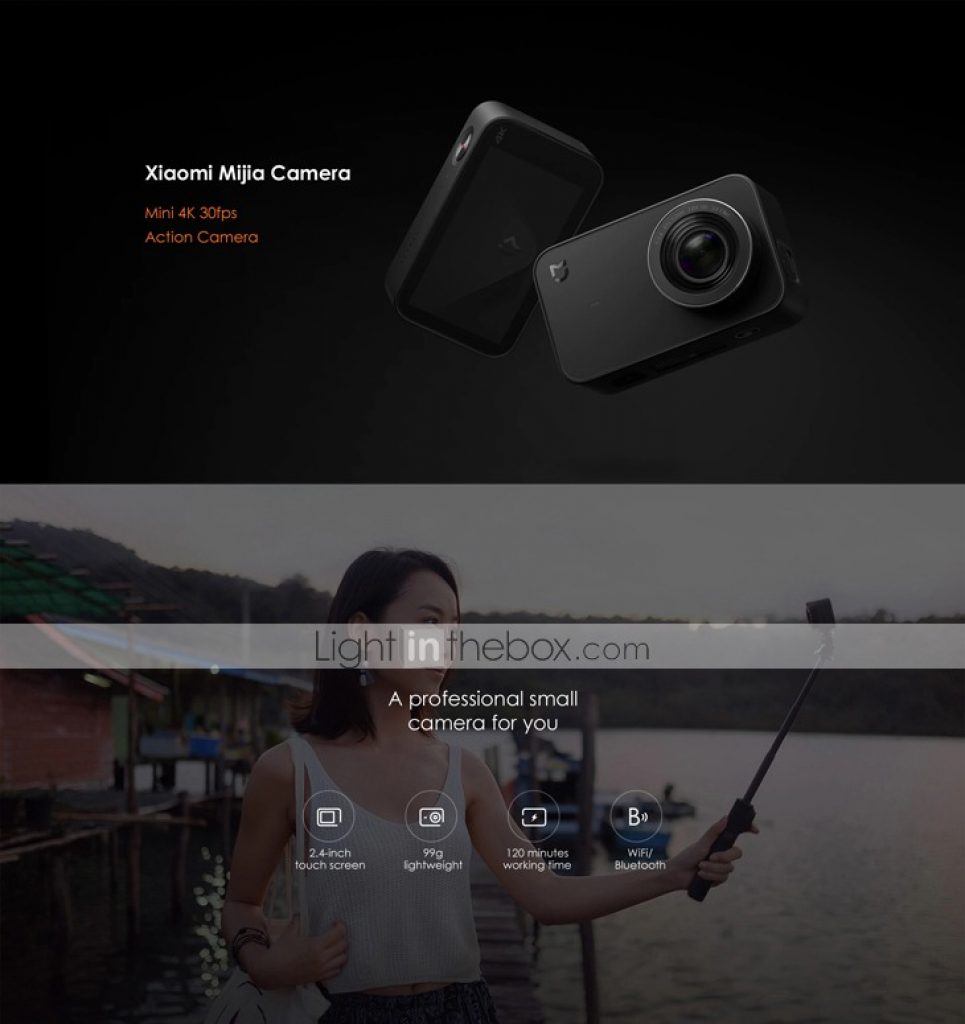 coupon, lightinthebox, Xiaomi Mijia Camera Mini 4K 30fps Action Camera