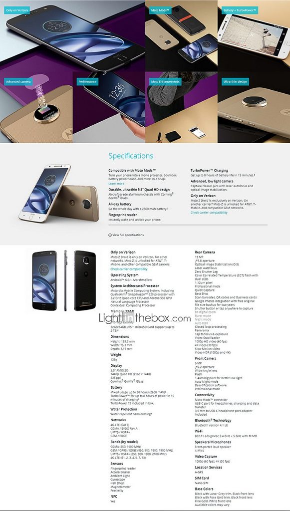 coupon, lightinthebox, MOTO Motorola MOTO Z XT1650-05 5.5 inch 4G Smartphone (4GB + 64GB 13 MP Quad Core 2600mAh)