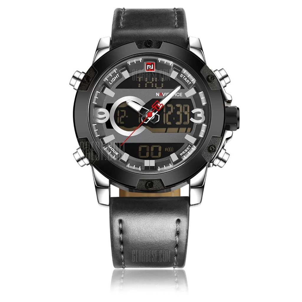 gearbest, Naviforce9097Men's Dual Display Luminous Multifunctional Waterproof Sports Watch - SILVER