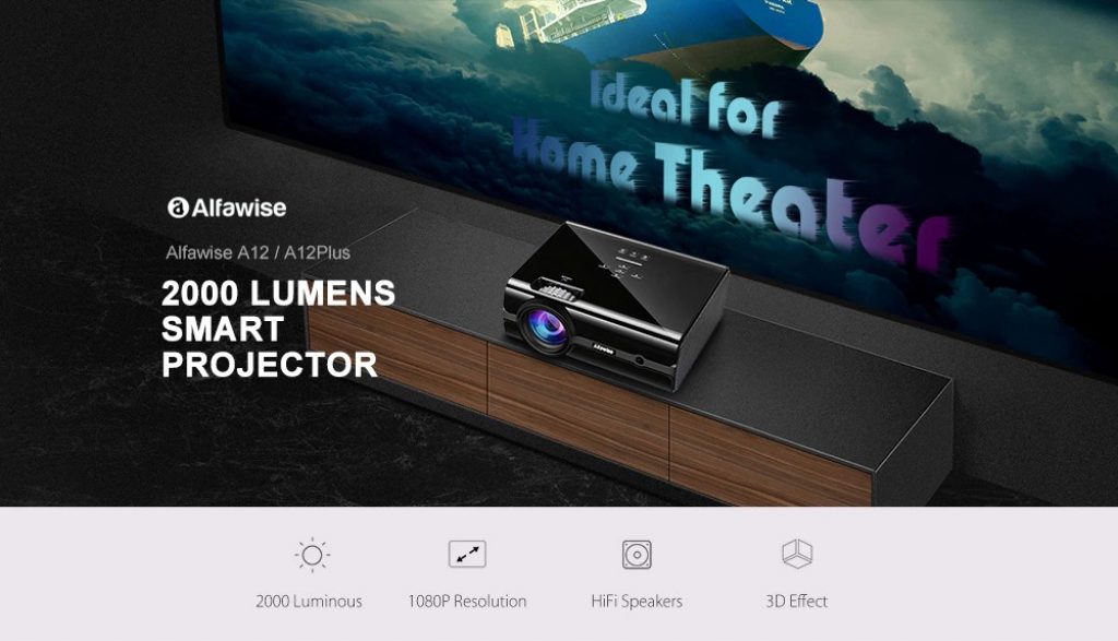 gearbest, Alfawise A12 2000 Lumens Android 6.0 Smart Projector - BLACK EU PLUG(WITHOUT OS)