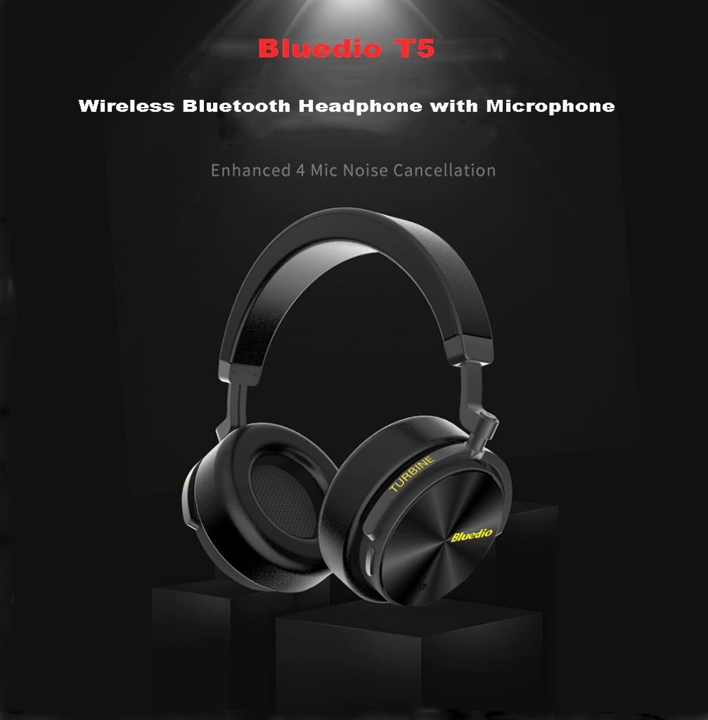 gearbest, Bluedio T5 Wireless Bluetooth Headphone with Microphone - BLACK