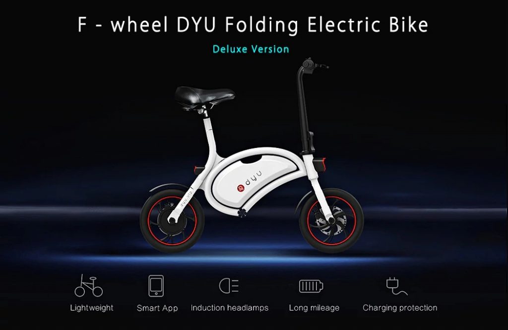 coupon, gearbest, F - wheel DYU D1 12 inch 10Ah Folding Electric Bike ( Deluxe ) - BLACK