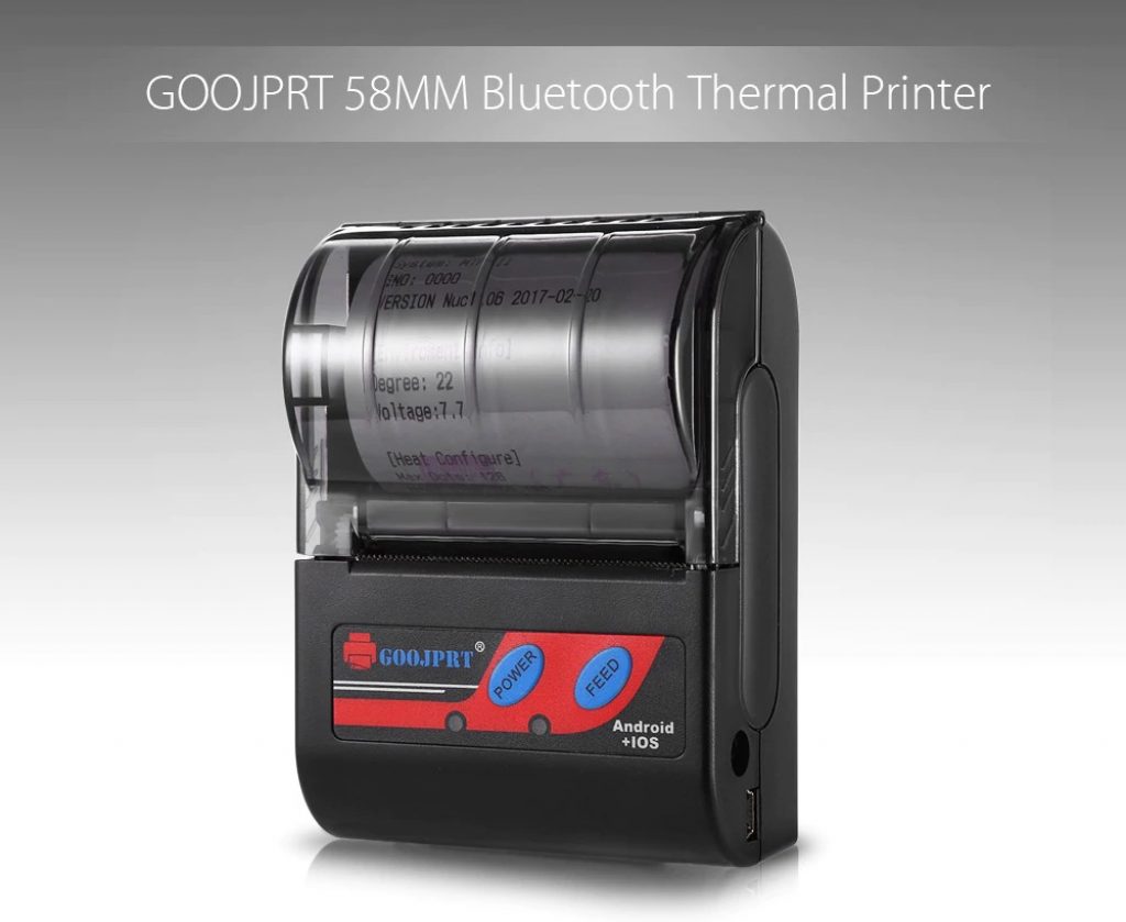 gearbest, GOOJPRT MTP - II Portable 58MM Bluetooth Thermal Printer - BLACK EU PLUG