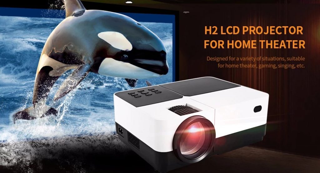 gearbest, H2 LCD Projector 1800 Lumens for Home Theater - BLACK AND WHITE EU PLUG