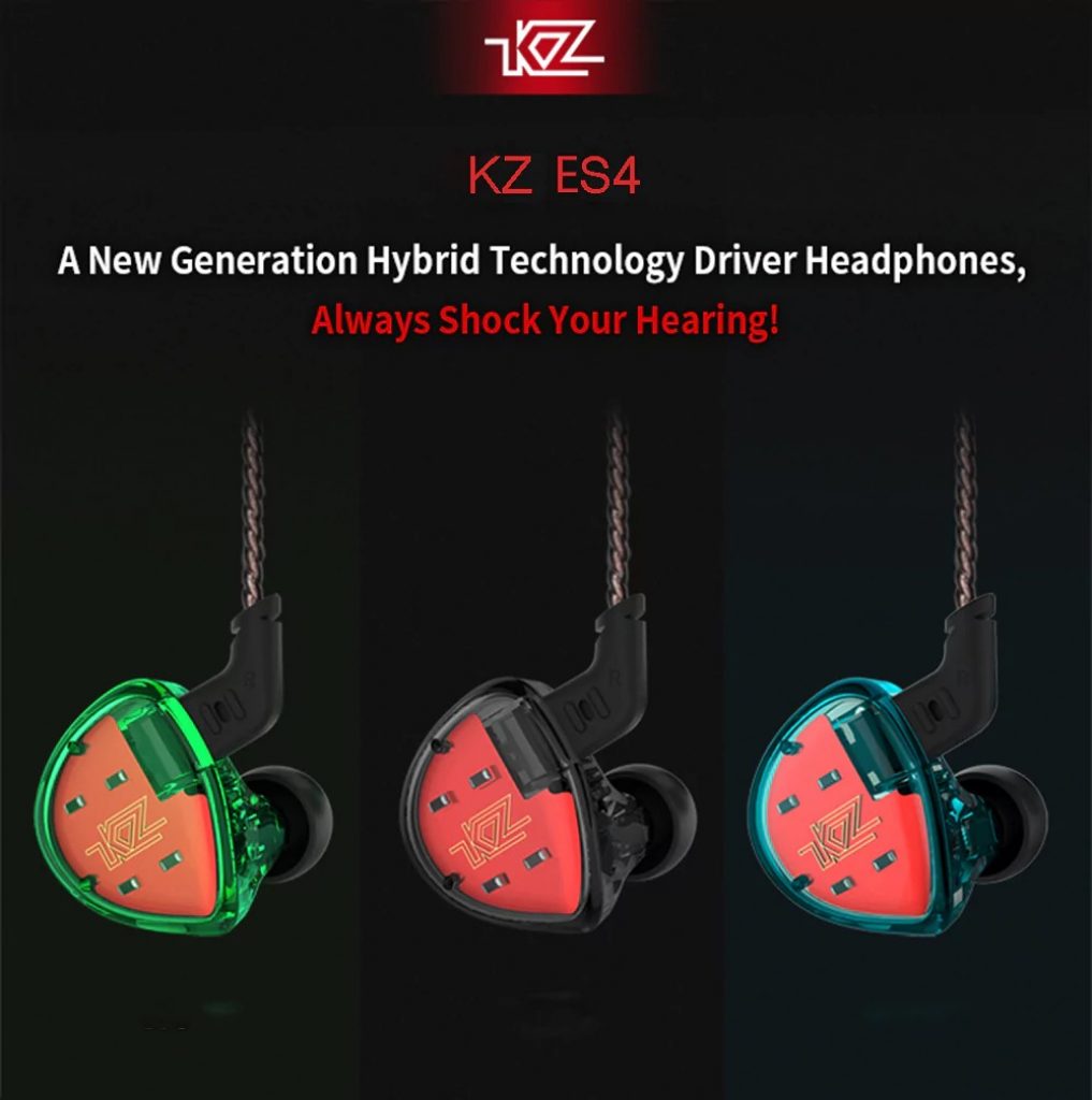 gearbest, KZ ES4 HiFi Hybrid In-ear Earphone Wired Earbuds - BLACK WITHOUT MIC