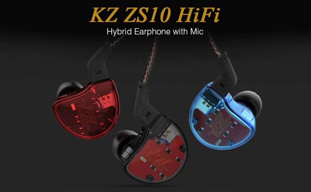 gearbest, KZ ZS10 HiFi Hybrid Earphone with Mic - RED WITH MICROPHONE