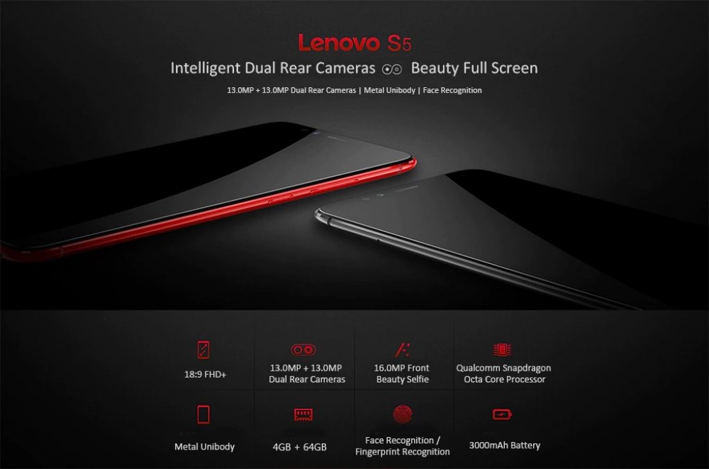 gearbest, Lenovo S5 4G Phablet 4GB RAM - BLACK
