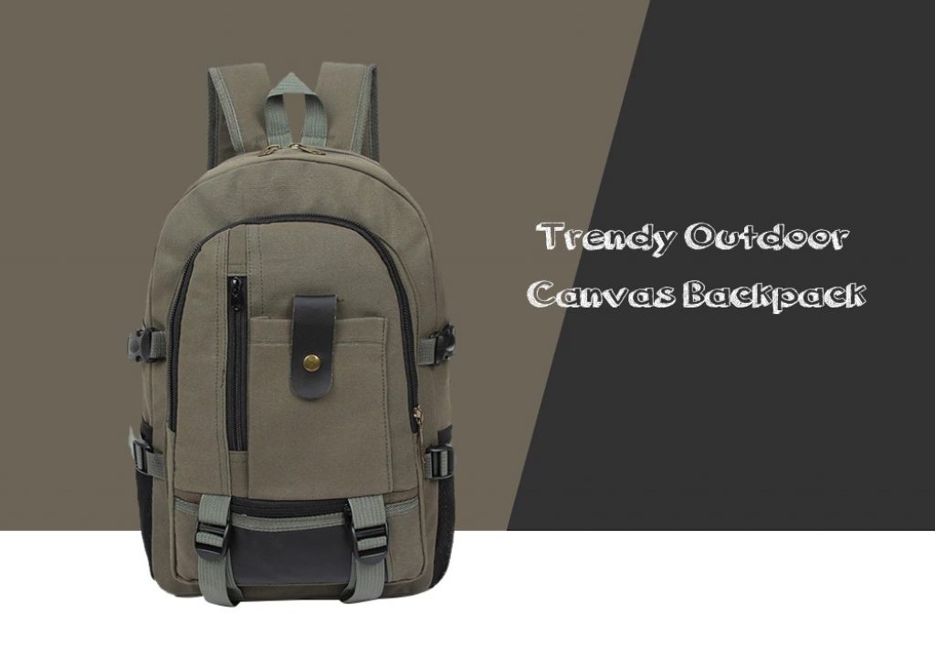 gearbest, Men Trendy Outdoor Large Capacity Canvas Backpack - ARMY GREEN