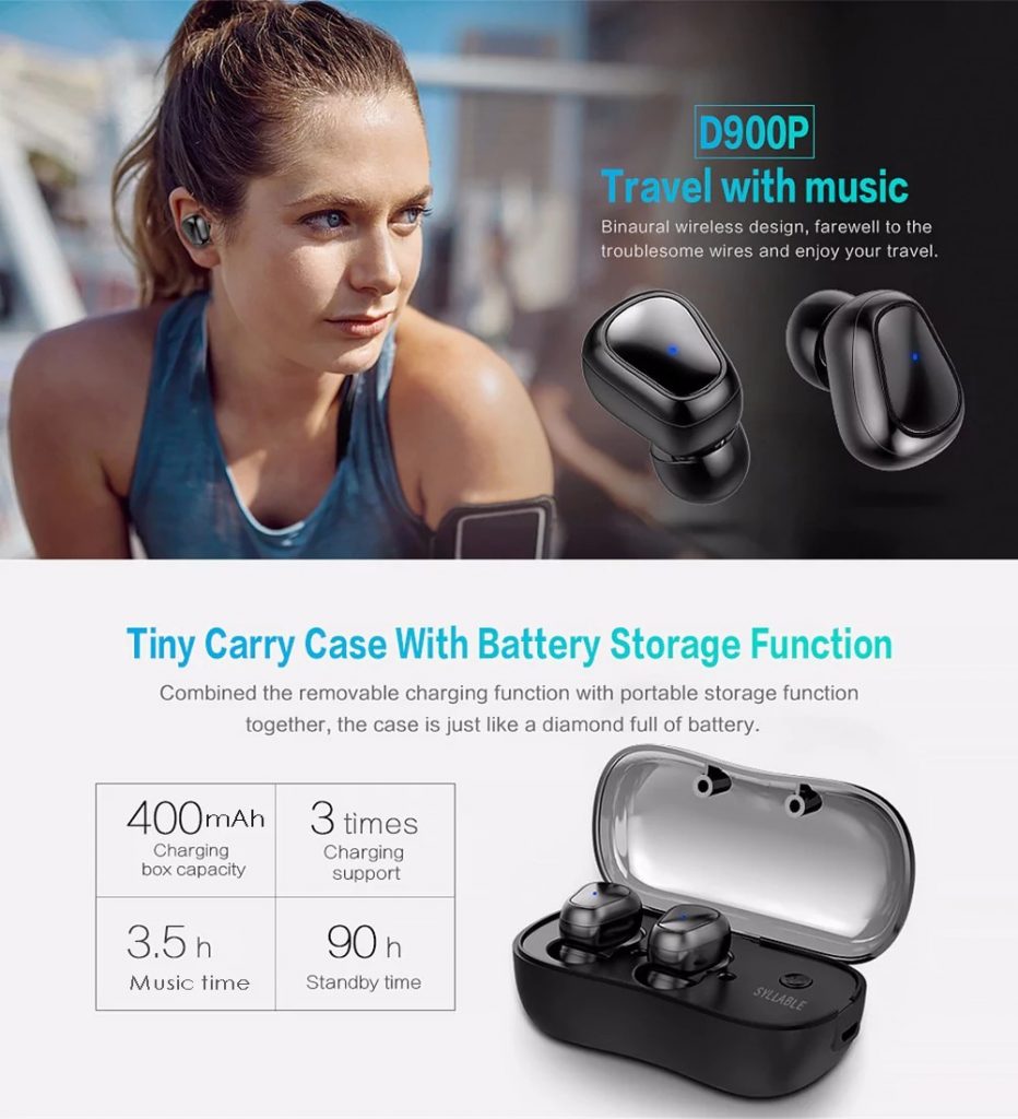gearbest, Syllable D900P TWS Bluetooth Earphones Stereo Earbuds