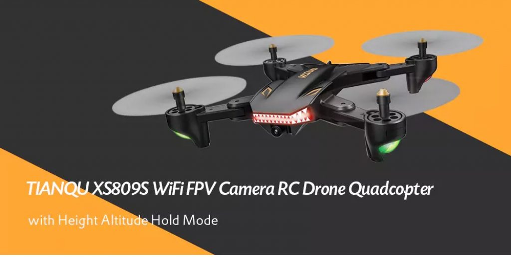 gearbest, TIANQU VISUO XS809S WiFi FPV Camera RC Drone Quadcopter - BLACK 720P+WIDE ANGLE