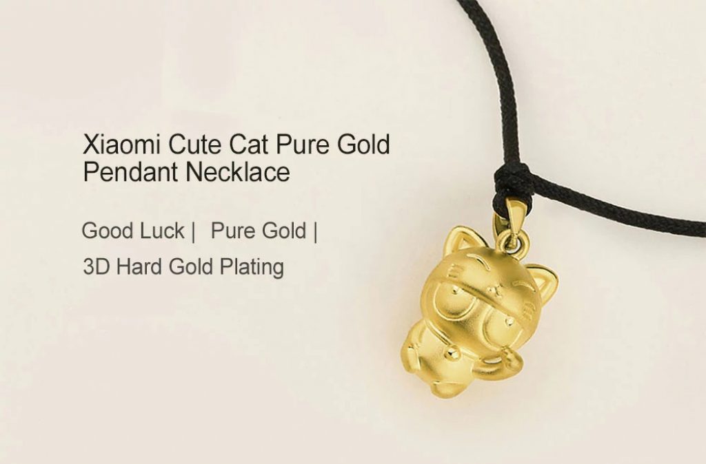 gearbest, Xiaomi Cute Cat Pure Gold Pendant Necklace - GOLD