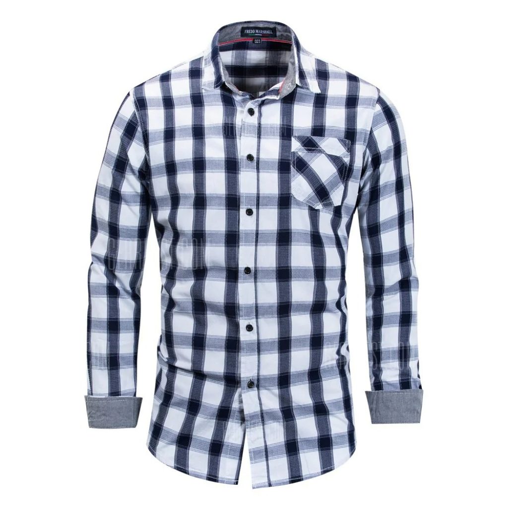 coupon, gearbest, FREDD MARSHALL Man Casual Plaid Long Sleeve Shirt