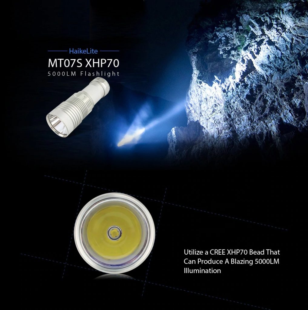 coupon, gearbest, HaikeLite MT07S XHP70 II IPX8 5000LM Flashlight - SILVER 6500K
