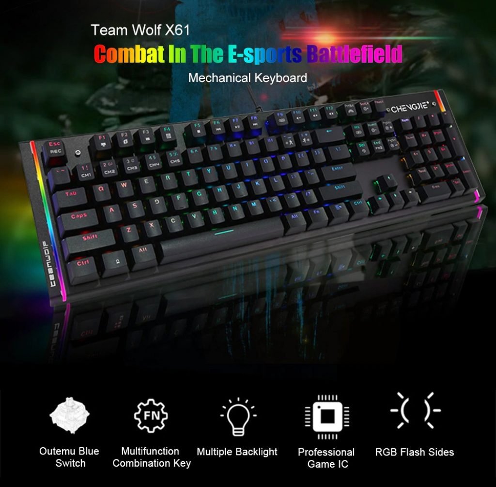 coupon, gearbest, Team Wolf X61 Wired Gaming Mechanical Keyboard Outemu Switch