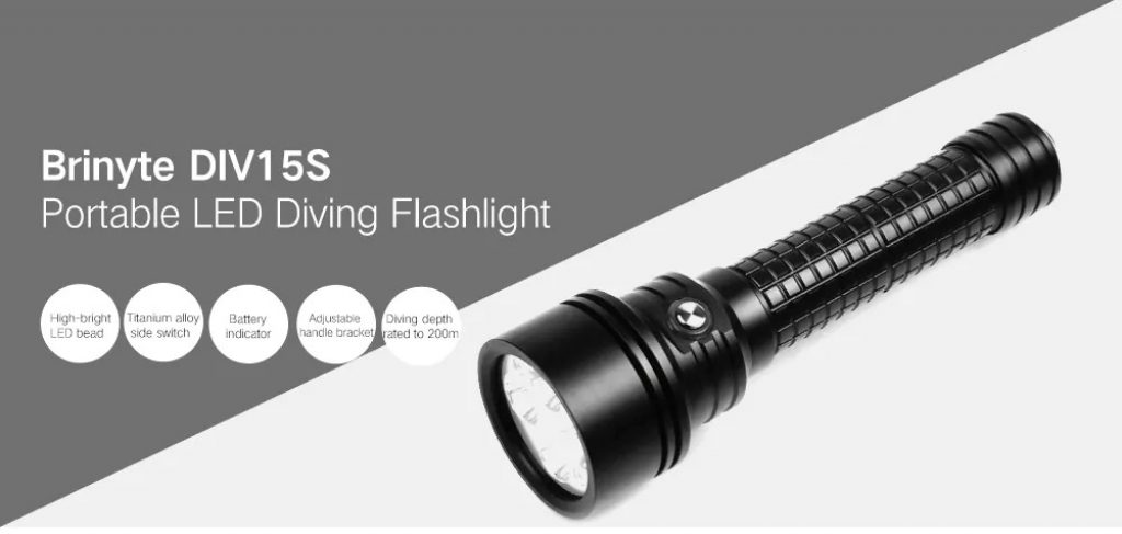 coupon, gearbest, Brinyte DIV15S Portable 4-LED Diving Flashlight