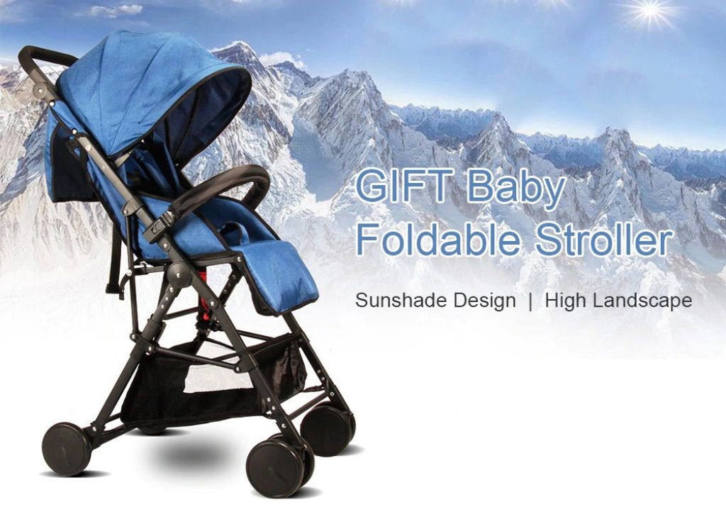 coupon, gearbest, GIFT Lightweight High Landscape Foldable Stroller