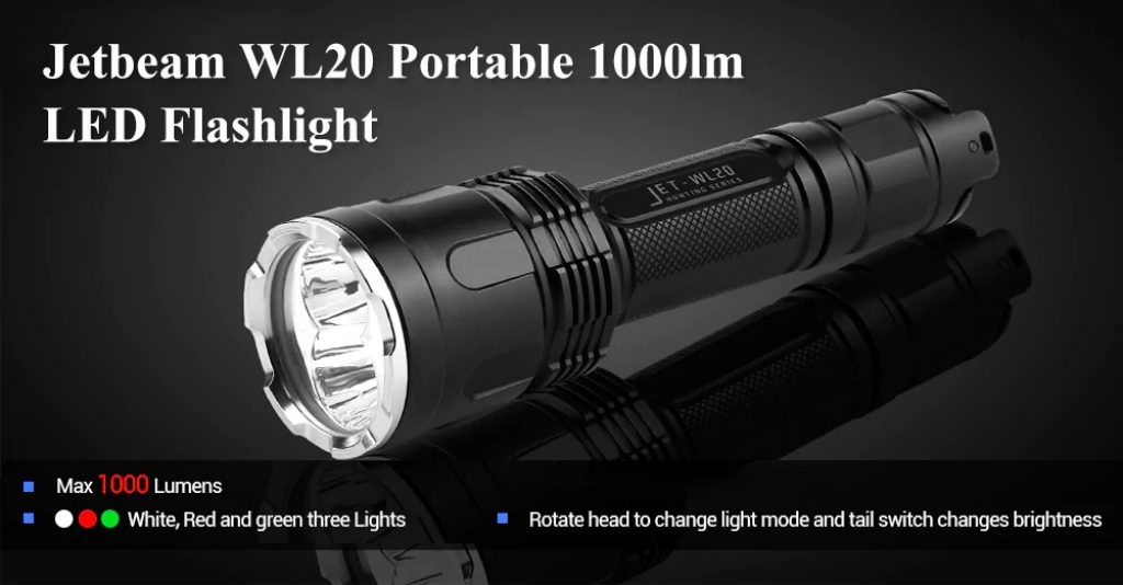 coupon, gearbest, Jetbeam WL20 Portable 1000lm Super Bright Hunting Flashlight