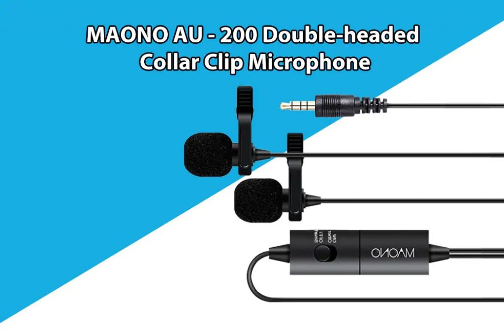 coupon, gearbest, MAONO AU - 200 Hand Free Double Headed Collar Clip Microphone