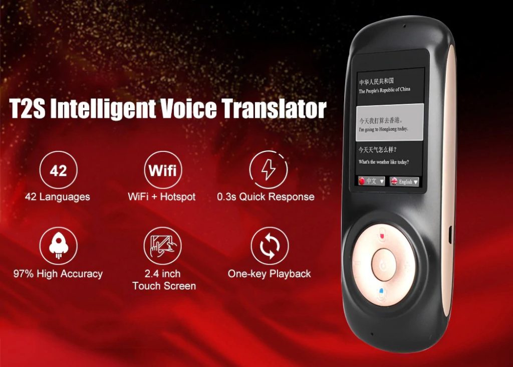 coupon, gearbest, T2S Intelligent Voice Translator 2.4 inch Touch Screen WiFi Hotspot 42 Languages