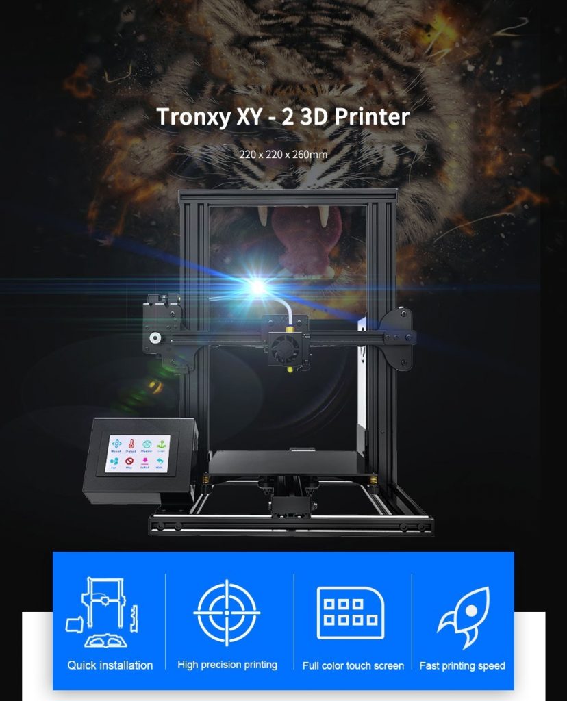 coupon, gearbest, Tronxy XY - 2 Quick Assembly Aluminum Alloy 3D Printer
