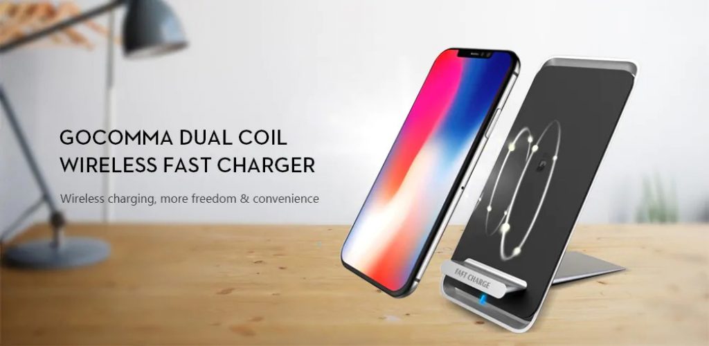 coupon, gearbest, GOCOMMA Dual Coil 9V 5V Wireless Fast Charger