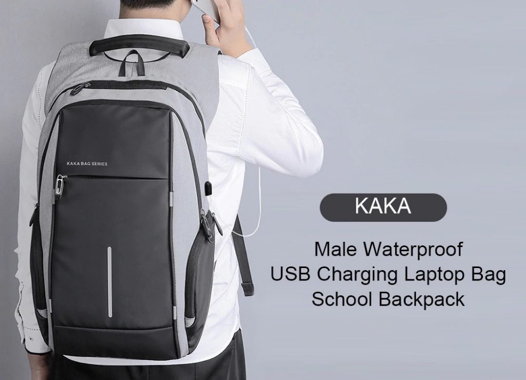 coupon, gearbest, KAKA Waterproof USB Charging Laptop School Backpack