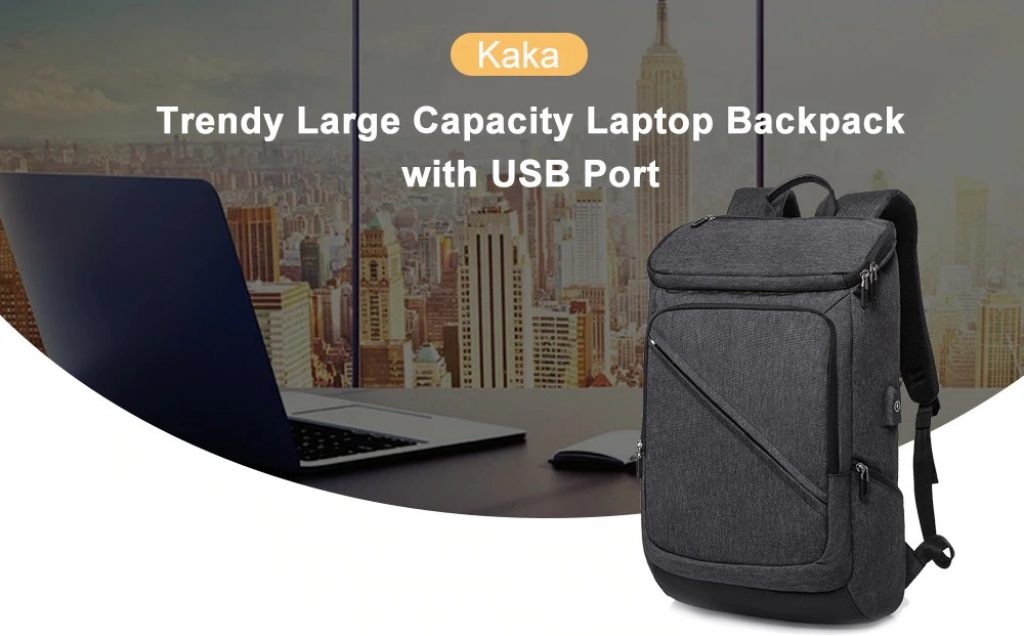 coupon, gearbest, Kaka Trendy Large Capacity Laptop Backpack with USB Port