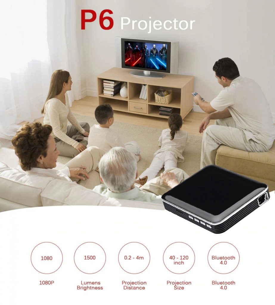coupon, gearbest, P6 DLP Mini Projector 1080P Home Theatre