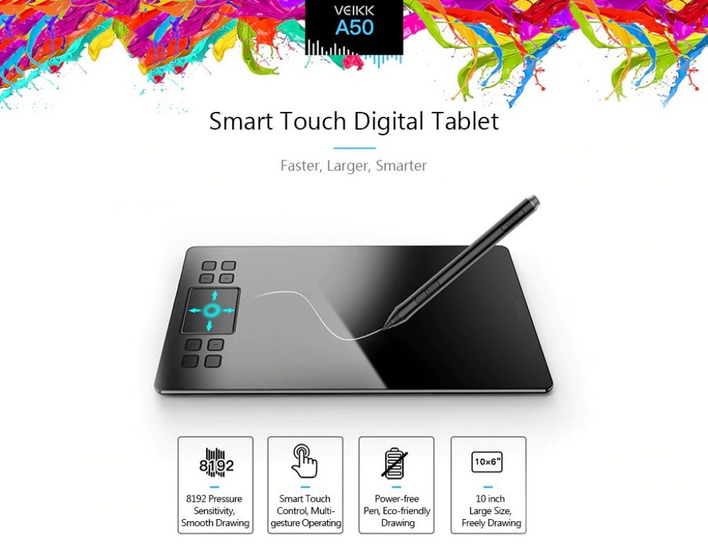 coupon, gearbest, VEIKK A50 0.9cm Ultra-thin Digital Tablet Drawing Panel 8192 Pressure Sensitivity