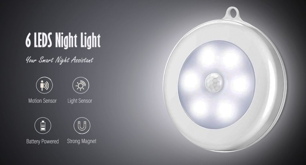 coupon, gearbest, 6 LEDs Motion Sensor Induction Night Light