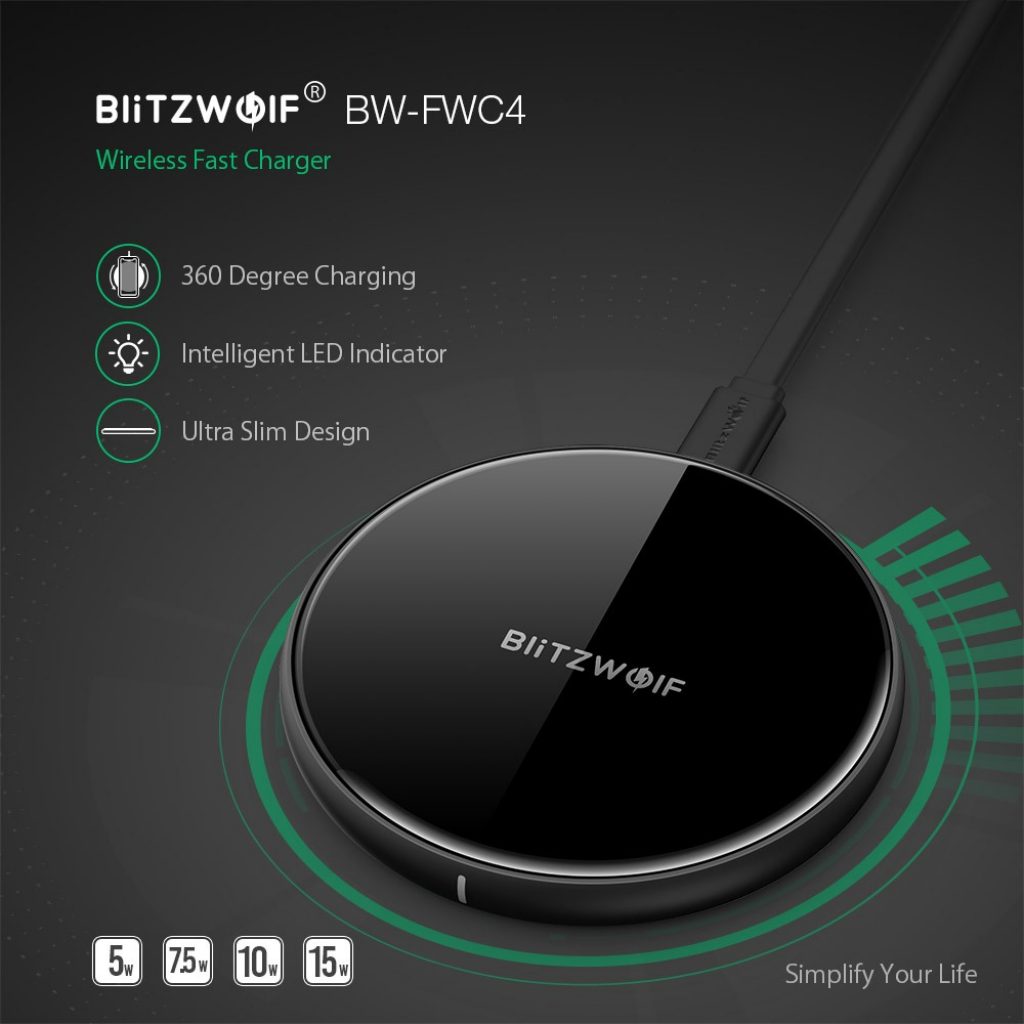 coupon, gearbest, BlitzWolf BW-FWC4 5W 7.5W 10W Fast Wireless Charger Charging Pad+BW-S5 QC3.0 18W USB Charger