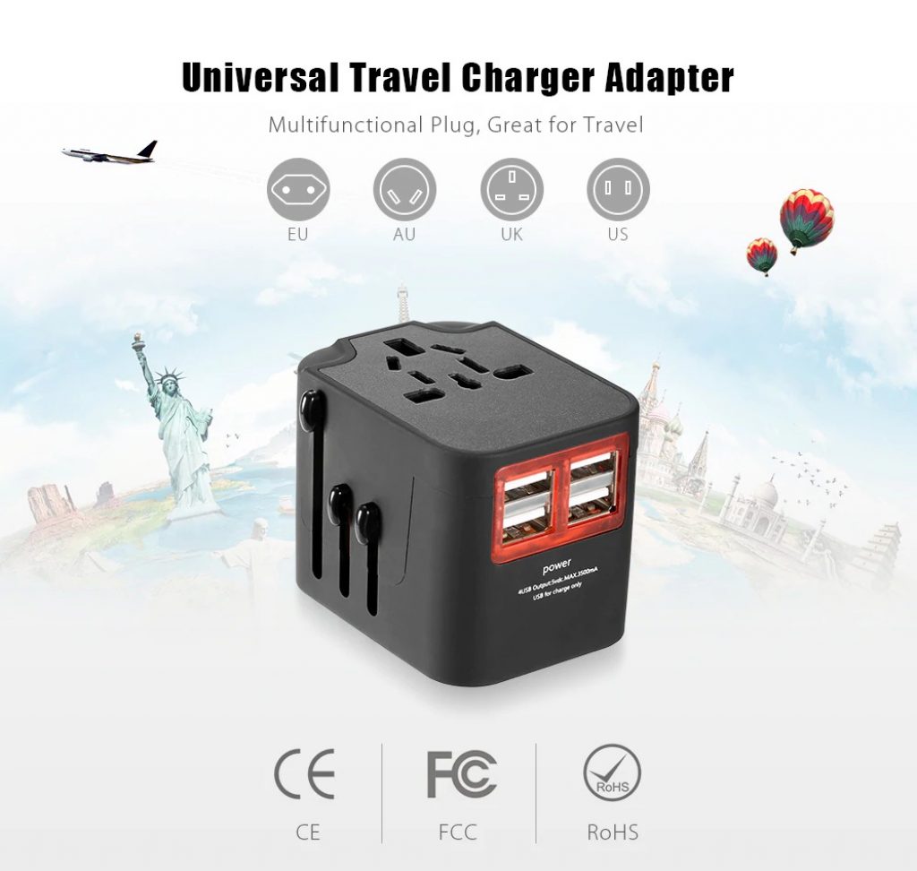 coupon, gearbest, International Multifunctional 4 USB Port Travel Charger Adapter