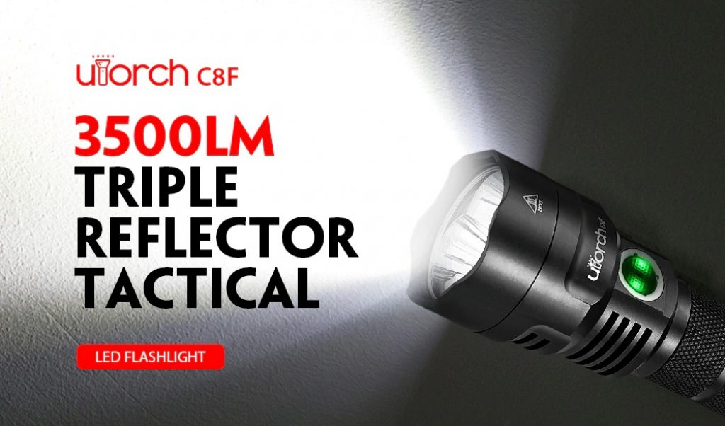 coupon, gearbest, Utorch C8F 3500lm Triple Reflector Tactical LED Flashlight