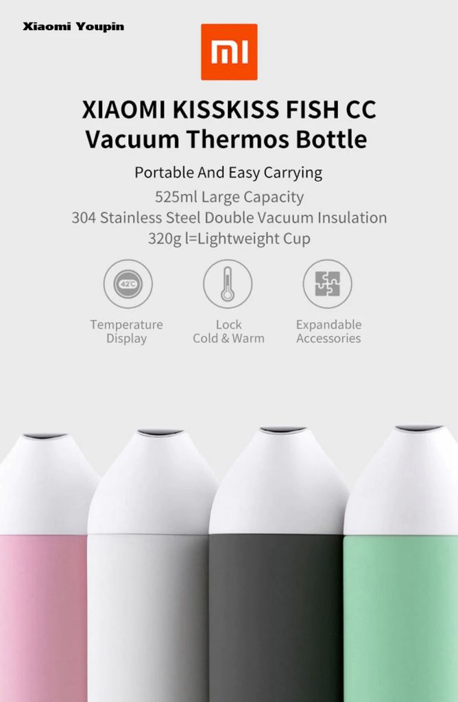 coupon, gearbest, Xiaomi Youpin Kiss Fish CC Smart Water Bottle Stainless Steel 525ml Multi-function With Temperature Display