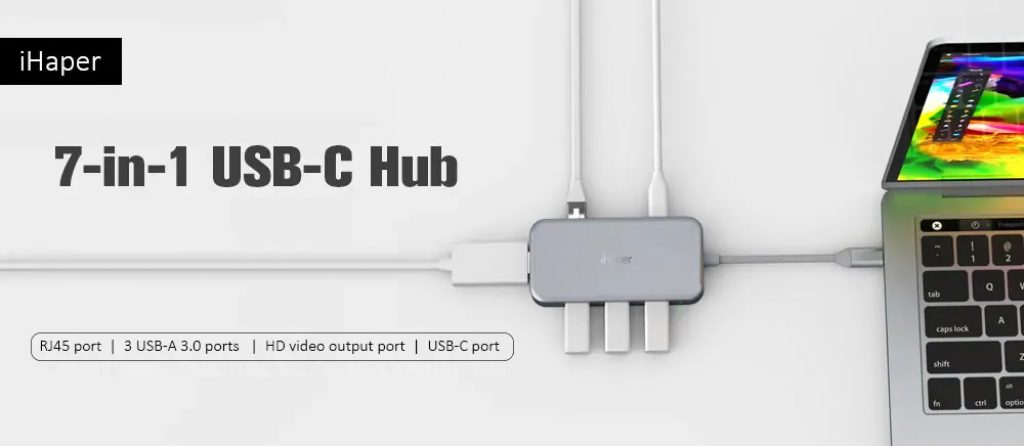 coupon, gearbest, iHaper C002 7-in-1 USB-C Hub with Type-C Charging