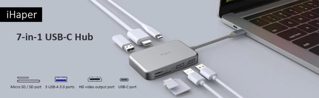 coupon, gearbest, iHaper C003 7-in-1 USB-C Hub with Type-C Charging