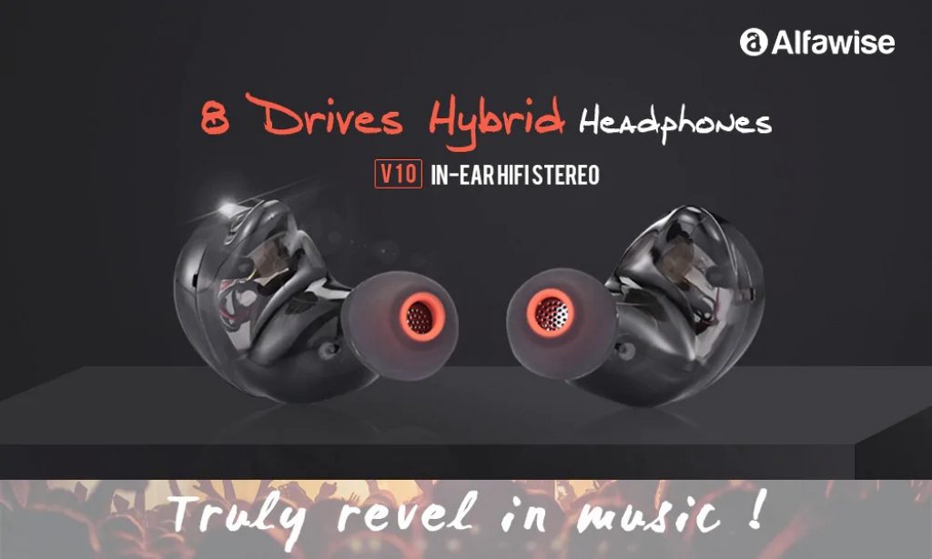 coupon, gearbest, Alfawise V10 HiFi In-ear Stereo 8 Drives Hybrid Headphones
