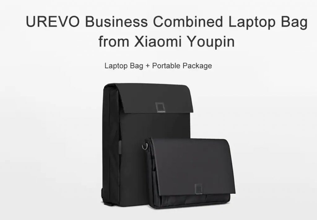 coupon, gearbest, UREVO Business Combined Laptop Bag from Xiaomi Youpin - BLACK LAPTOP BAG + SHOULDER BAG