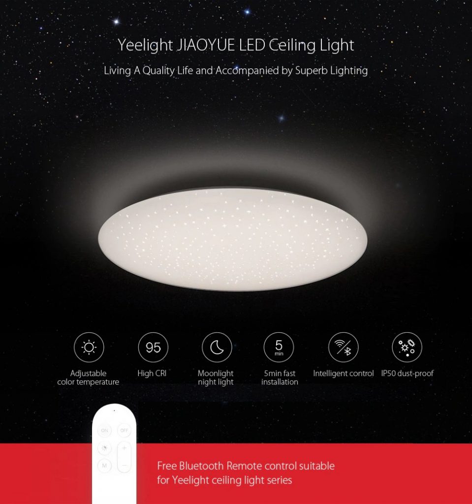 coupon, gearbest, Yeelight JIAOYUE YLXD04YL 450 LED Ceiling Light - WHITE STARRY LAMPSHADE