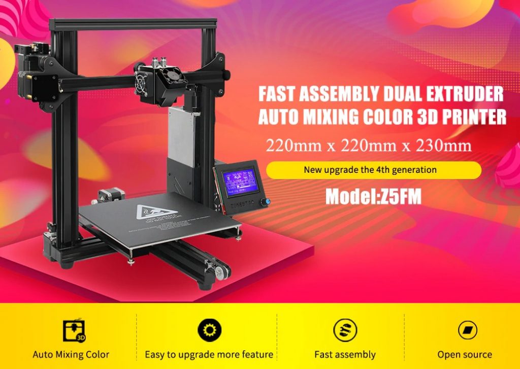 coupon, gearbest, ZONESTAR Z5FM Dual Extruder Auto Mix-Color Quickly Assemble 3D Printer
