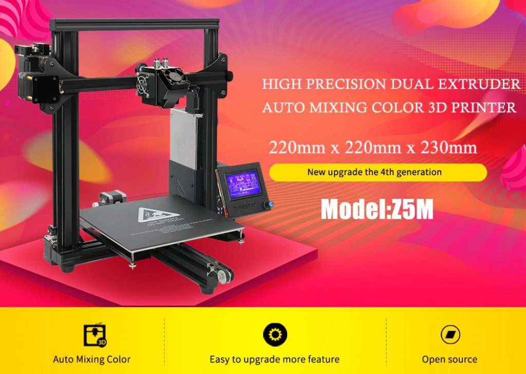 coupon, gearbest, ZONESTAR Z5M Mix-Color 2-In-1-Out 3D Printer Diy Kit 220 x 220 x 230mm
