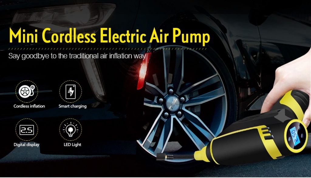 coupon, gearbest, Cordless Handheld Mini Electric Car Air Pump