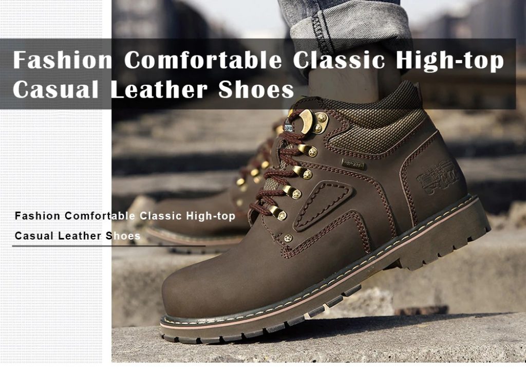 coupon, gearbest, Fashion Comfortable Classic High-top Casual Leather Shoes