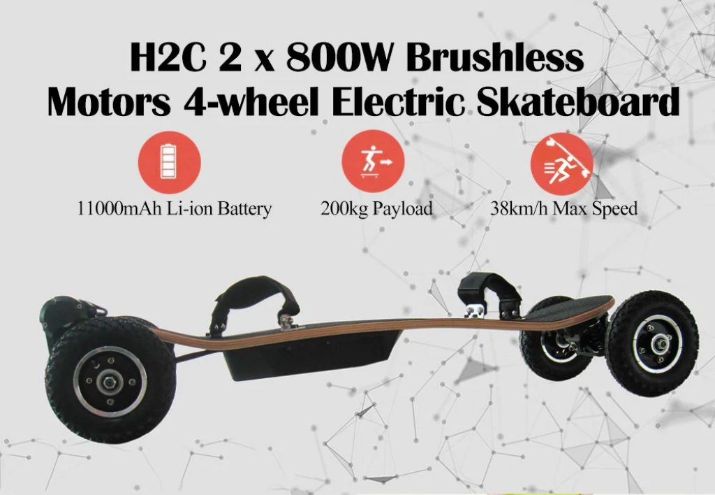 coupon, gearbest, H2C 2 x 800W Brushless Motors 4-wheel Electric Skateboard
