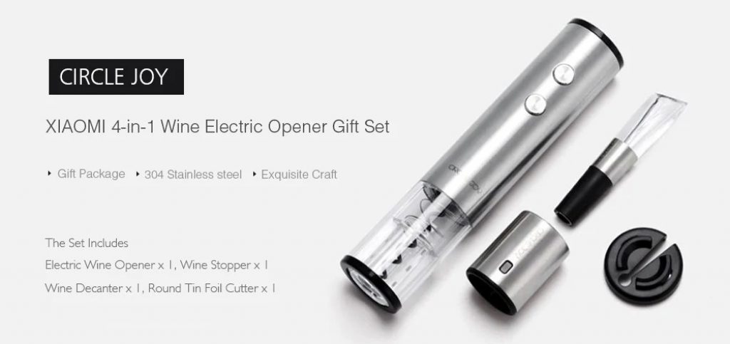 coupon, gearbest, XIAOMI CIRCLE JOY 4-in-1 Wine Electric Opener Gift Set Wine Stopper Wine Decanter Tin Foil Cutter