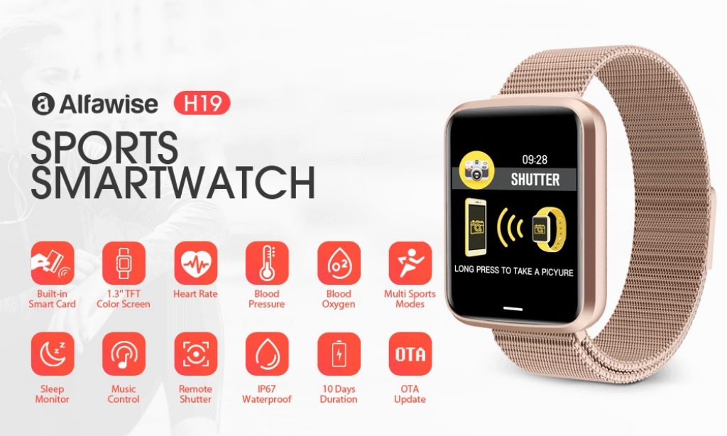 coupon, gearbest, Alfawise H19 RFID Sports Smartwatch Fitness Tracker