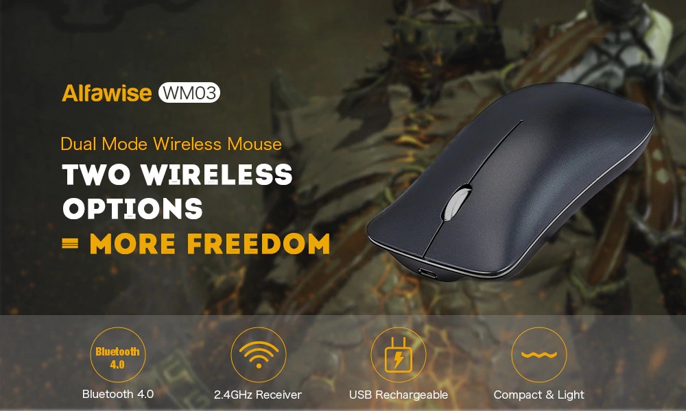 Alfawise WM03 Bluetooth4.0 + 2.4GHz Dual Modes Wireless Mouse - COBALT BLUE, coupon, GearBest