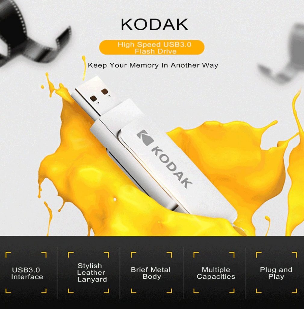 coupon, gearbest, Kodak K133 Metal USB3.0 Flash Drive Rotary Leather Rope Chain U Disk SILVER 32GB