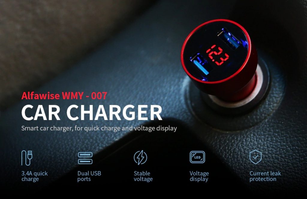 coupon, gearbest, Alfawise Dual USB 3.4A Fast Car Charger